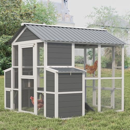 Outdoor Wooden Chicken Coop for 10 Chickens,Large Hen House Poultry Habitat Pet Hutch Run Cage with 2 Chicken Nesting Boxes,Walk in Chicken Coops Run W/Ramp and Run,Waterproof Roof,(80