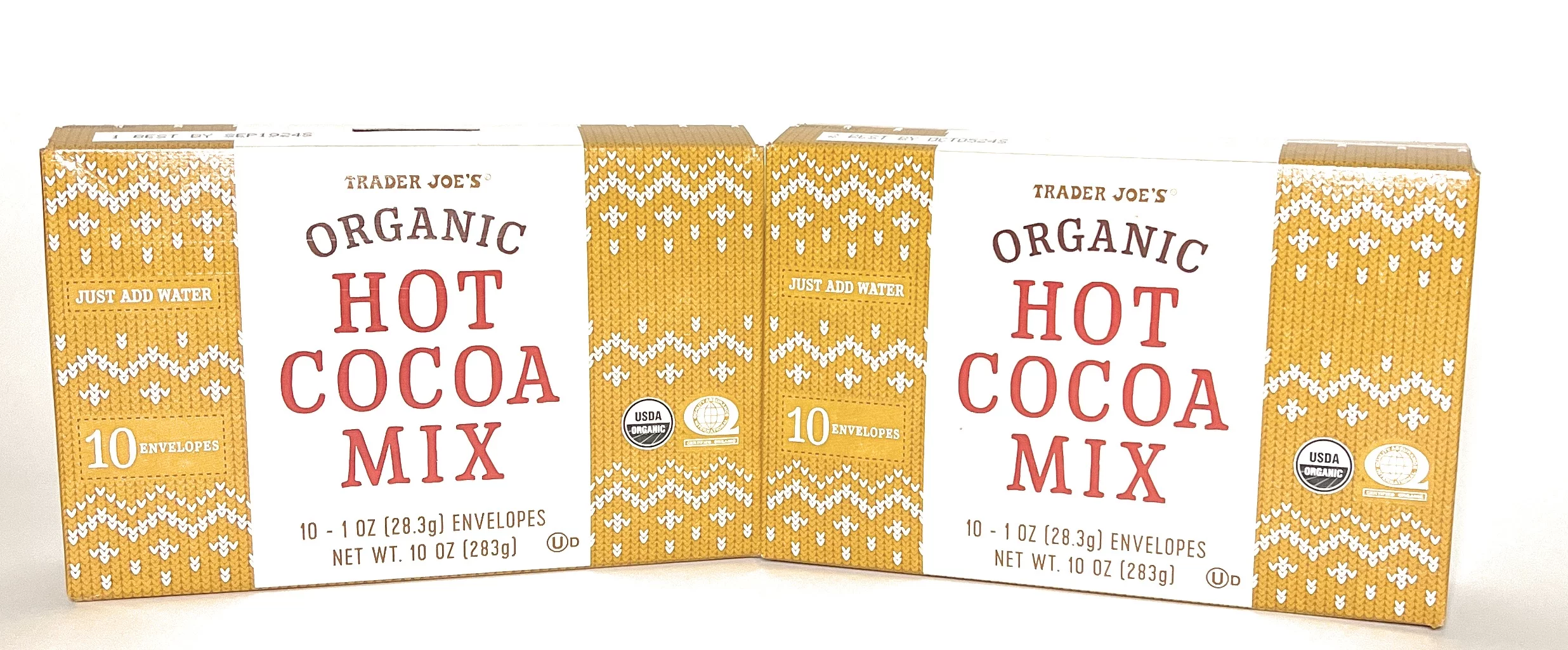 Trader Joe's Organic Hot Cocoa Mix 10 Oz Box - 10 Envelopes per Box (Pack of 2)