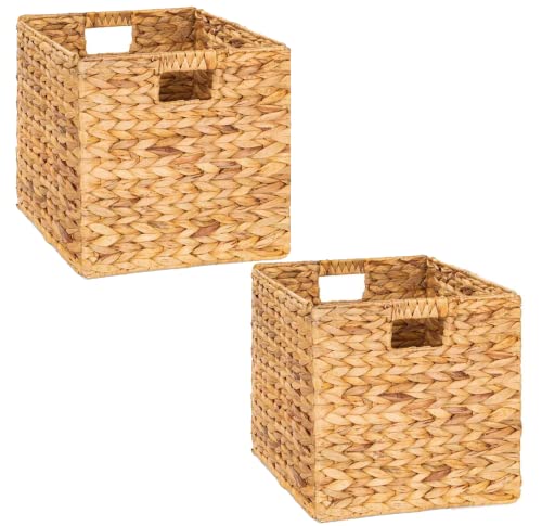 12x12in Water Hyacinth Storage Baskets, Wicker Storage Baskets for Shelves, Woven Baskets for Storage, Square Wicker Storage Basket for Bedroom, Living Room, Nursery Room (4 Packs 12x12in)