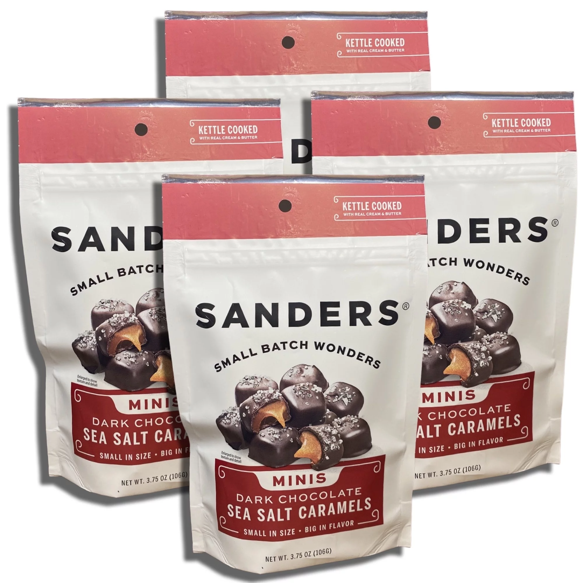 Small Batch Mini Chocolate by Sanders Bundled by Tribeca Curations | 3.75 Ounce Bag | Value Pack of 4 (Dark Chocolate Sea Salt Caramels)
