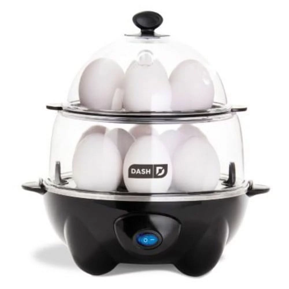 Dash Deluxe Egg Cooker for Hard Boiled, Poached, Scrambled Eggs, Omelets, Steamed Vegetables, Dumplings & More, 12 Capacity, with Auto Shut Off Feature - Black - New