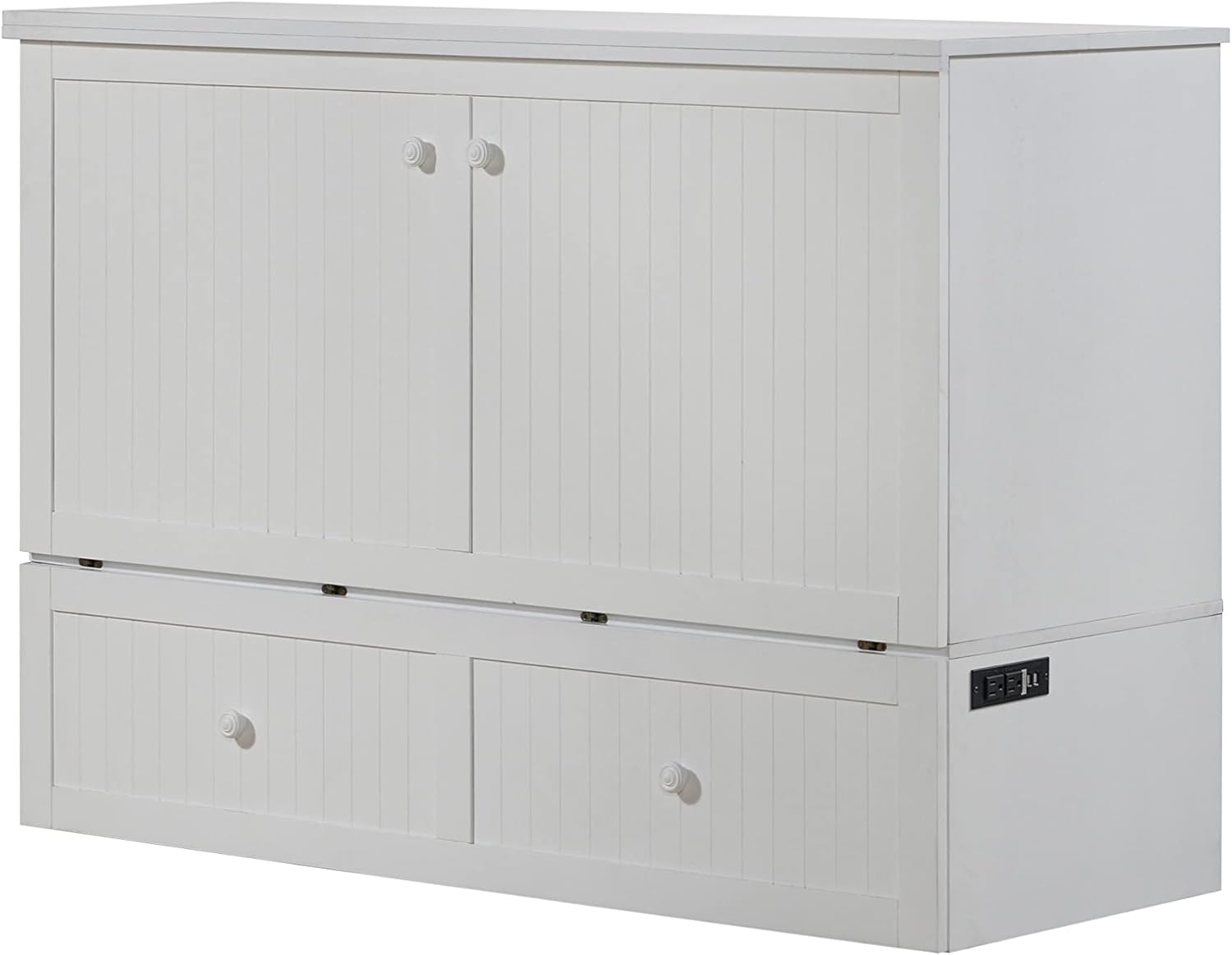 Murphybedz Tuscany Murphy Cabinet Chest Bed with Charging Station 6 Inch, Queen (White)