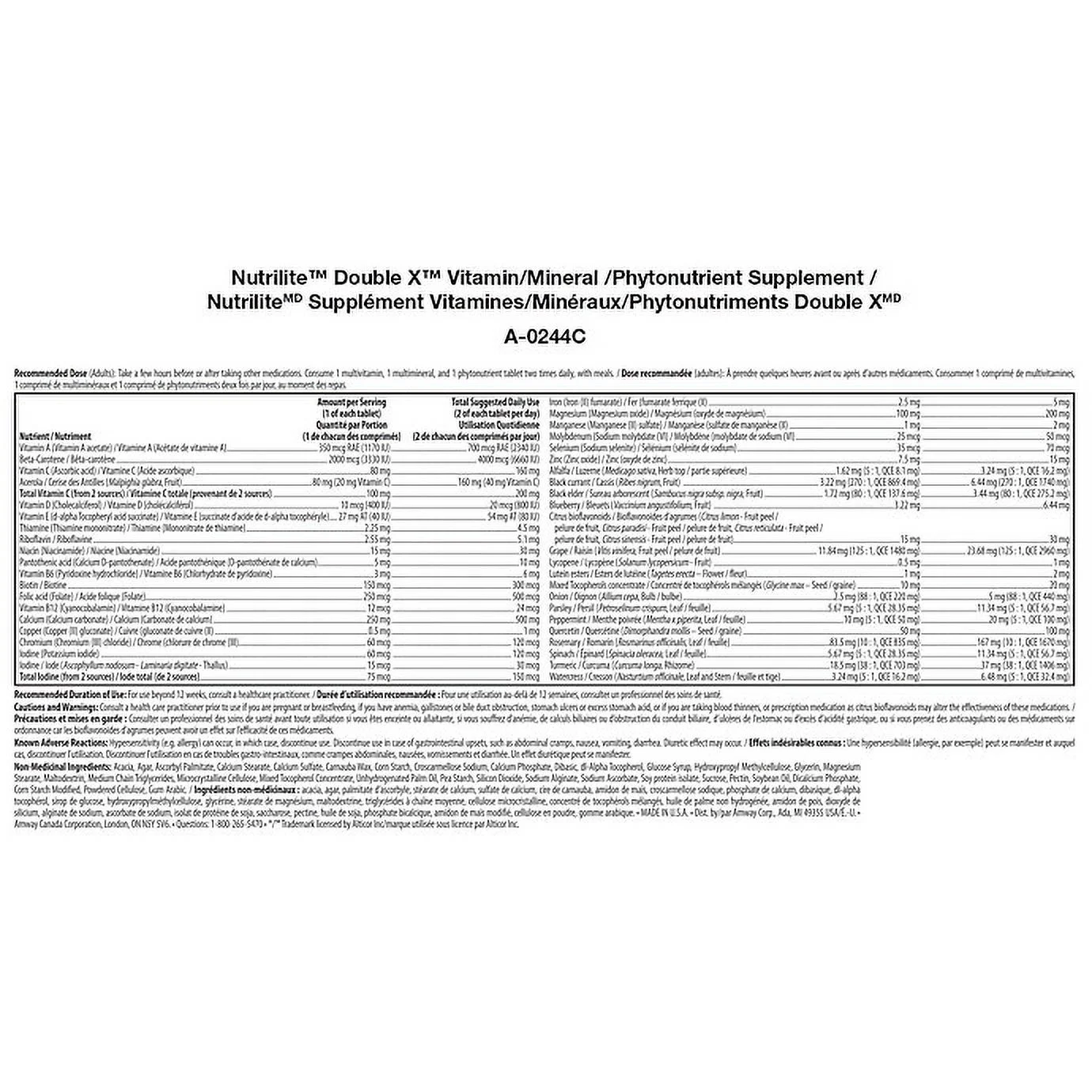 NUTRILITE DOUBLE X Multivitamin/Multimineral/Phytonutrient - 62 Tablets each (186 Tablets Total) - 31-Day Supply
