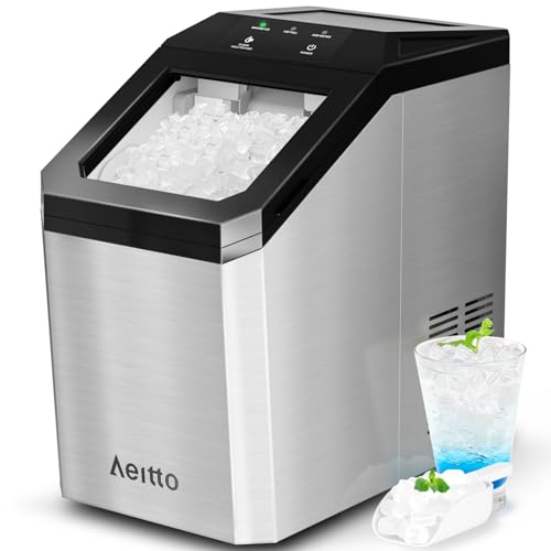Aeitto Nugget Ice Maker Countertop, 55 lbs/Day, Rapid Ice Release in 5 Mins, Auto Water Refill, Stainless Steel Housing Ice Machine 0506