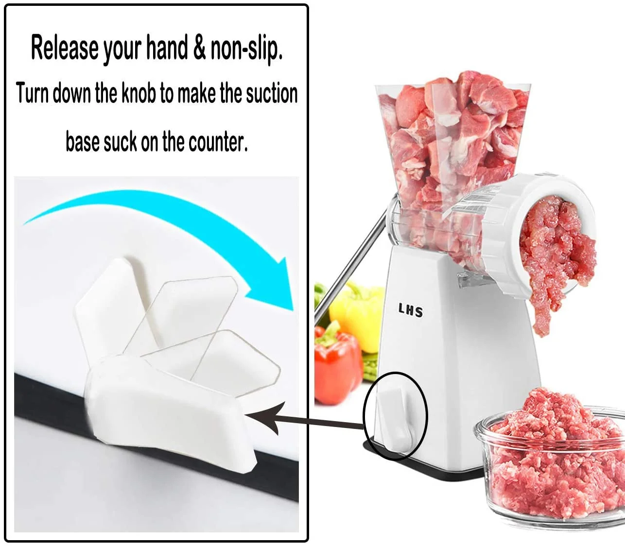 Manual Meat Grinder with Stainless Steel Blades Heavy Duty Powerful Suction Base for Home Use Fast and Effortless for All Meats