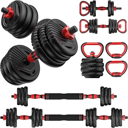 Adjustable Dumbbells, 10/20/35/45/70/90lbs Free Weight Set with Connector, 4 in1 Dumbbells Set Used as Barbell, Kettlebells, Push up Stand, Fitness Exercises for Home Gym Suitable Men/Women