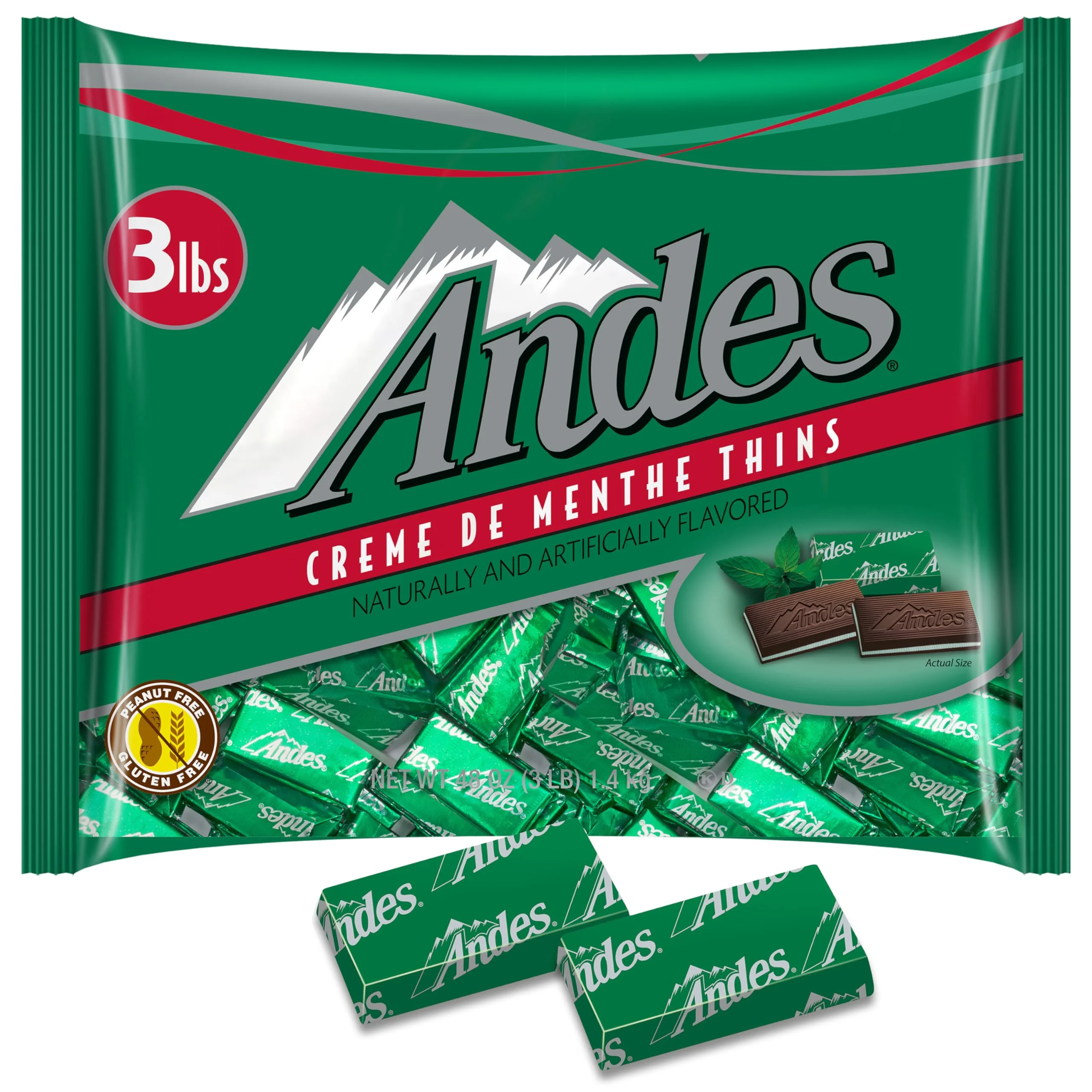 Andes Creme De Menthe Thin Mints - 3 Pounds Of Bulk After Dinner Mints - Rectangular Chocolate Sandwich Mint Candies - 48 Oz Bag