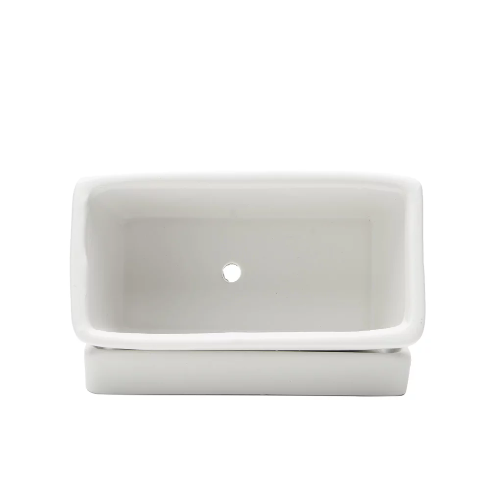 KRALIX Succulent Planter Ceramic Containers, Cactus Planters, Flower Pots with Drainage Hole and Tray, White Rectangular Planter