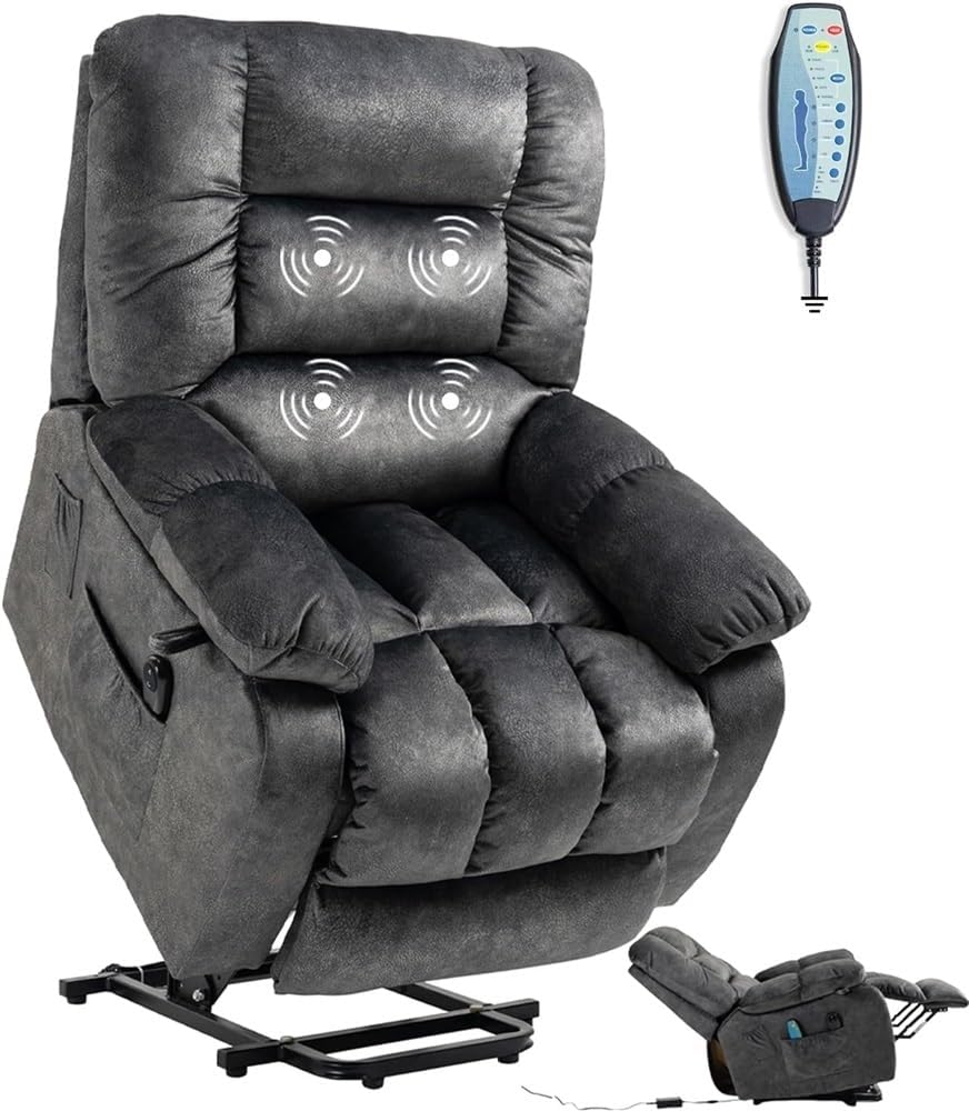 Large Fabric Power Lift Chairs Recliner for Elderly Oversized Dual Motor Lift Recliner, Electric Recliner Chair with Infinity Position, Heat and Massage, USB Ports