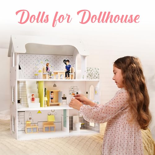 Family Dollhouse People - Doll House People Figures - 5 Poseable Action Figures Incl. Mom, Dad, Sister, Brother, Toddler - Small Dolls for Dollhouse - Dollhouse Dolls (Family)