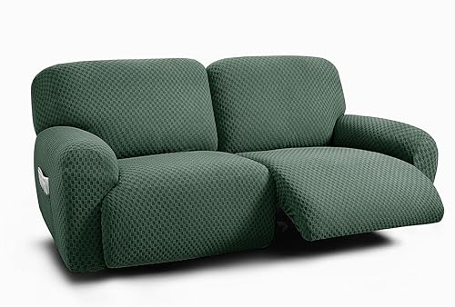 ULTICOR Reclining Love Seat with Middle Console Slipcover, 8-Piece Jacquared Stretch Loveseat Reclining Sofa Covers, 2 seat Loveseat Recliner Cover, Thick, Soft, Washable, (Dark Grey)(Style 1)