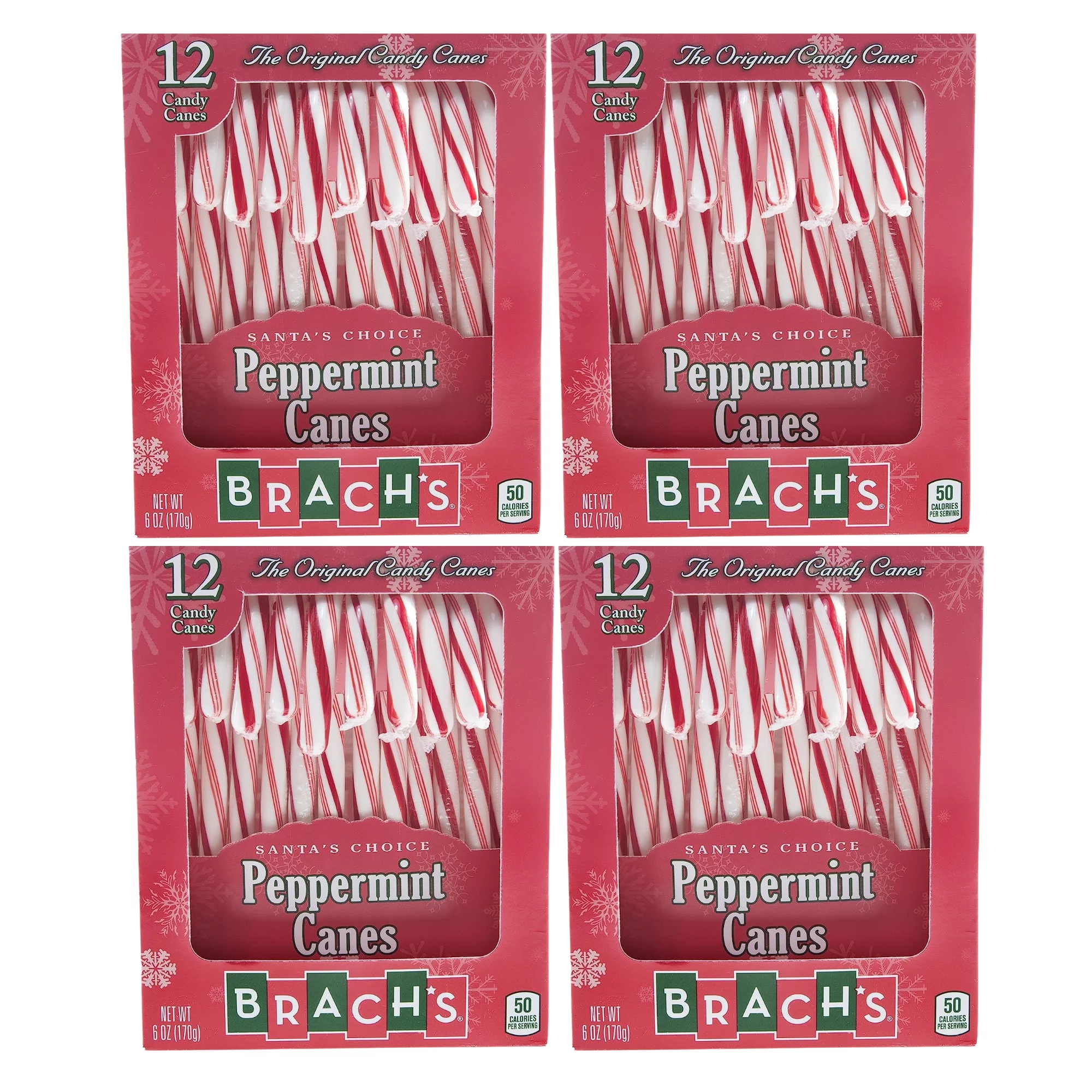 (4) Brach's The Original Peppermint Candy Canes Red & White Classic Hard Candy Suckers for Kids Adults Christmas Stocking Stuffers Holiday Goody Bag Filler Xmas Candies 12ct & CUSTOM Storage Carrier