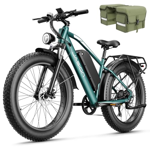 Jasion EB5 MAX Electric Bike for Adults with 1500W Peak Motor, 48V 15Ah (720Wh) Battery Electric Mountain Bike, 26'' x 4'' Fat Tire Ebike, 28+MPH Speed, Cruise Control, with Fenders, Rear Rack