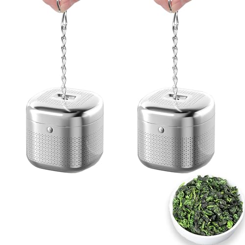 Roucerlin Square Tea Infuser Steeper for Loose Leaf Tea, 304 Stainless Steel Tea Strainer with Chain Hook & Lid, Fine Mesh Tea Diffuser, Tea Filter Holder for Cup Teapot Spices