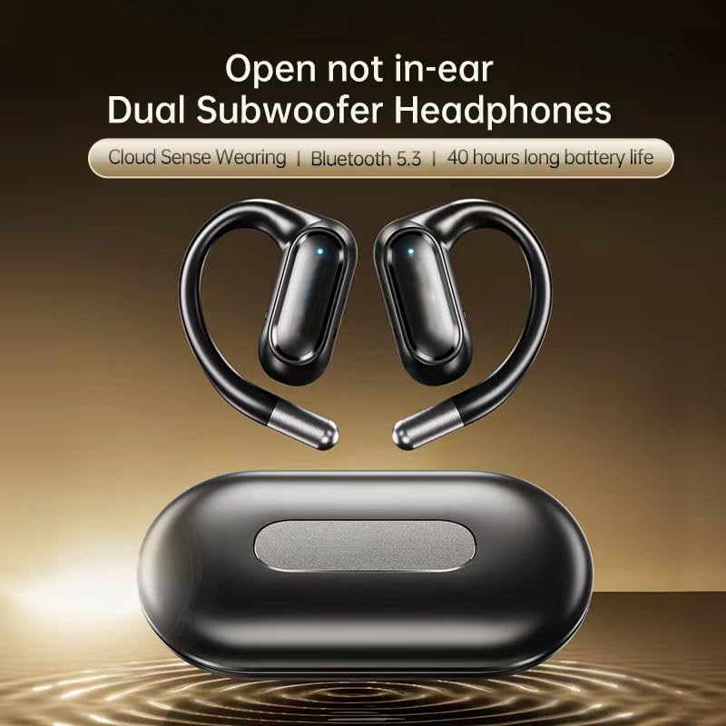 Open Ear Bluetooth 5.4 Headphones, Wireless Earbuds Sport Over Earphones Built-in Mic with Ear Hooks 50H Playtime Ear Buds, Waterproof Design for Running Fitness, Black
