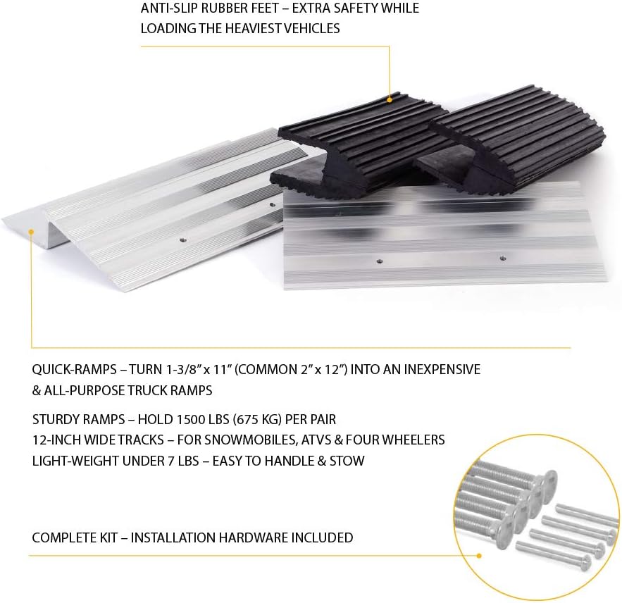 AFA Tooling Truck and Trailer Loading Ramp Kit | Quickly Create a Wide Ramp with 2 x 12 Lumber: Just Attach Aluminum Brackets and Rubber Feet | Load Your Lawn Mower, 4-Wheeler, ATV, and More with Ease Pack of 2