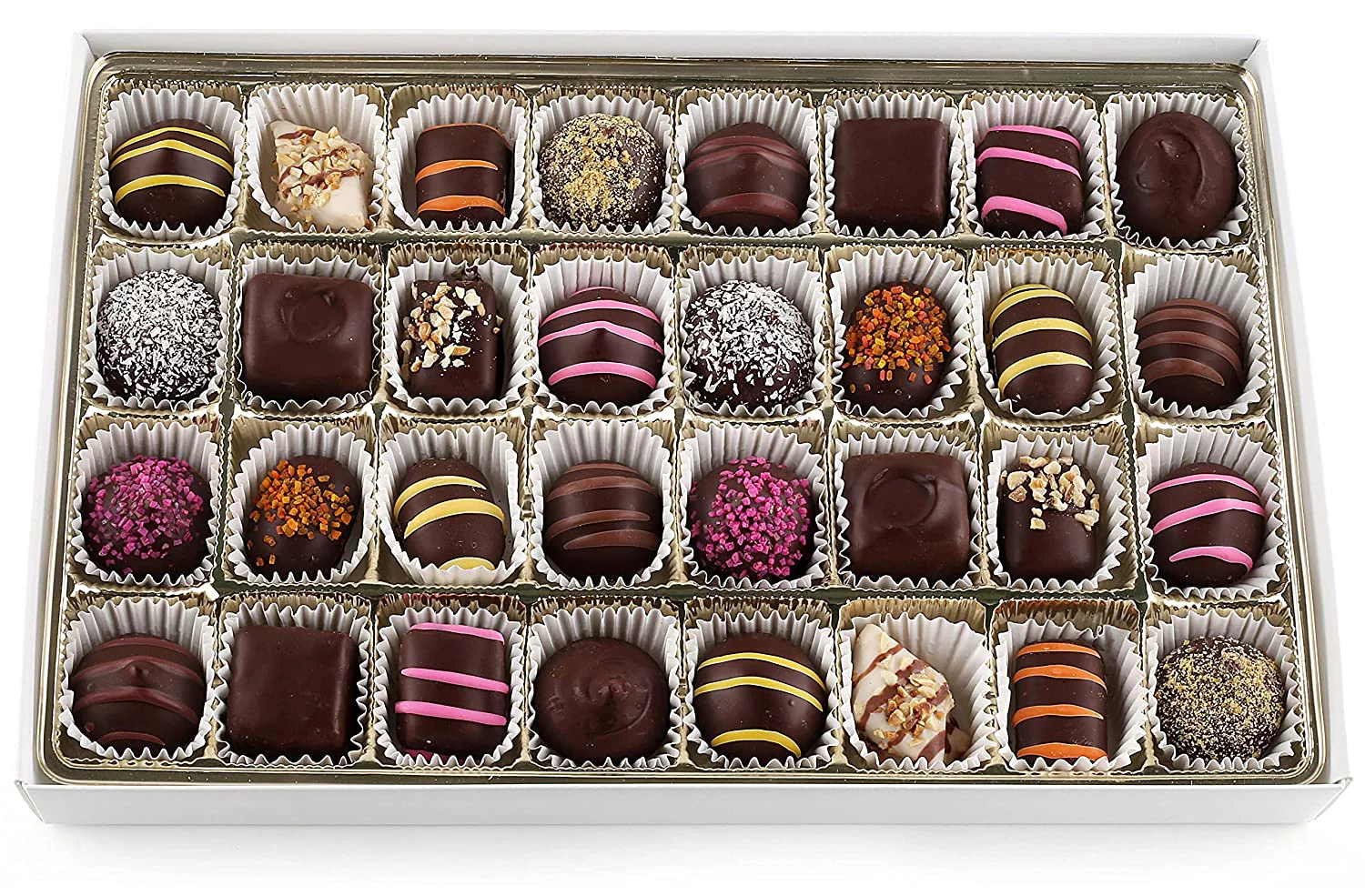Premium Gourmet Chocolates Gift Box - Handmade Chocolate Truffles Candy in a Luxury Gift Box - Set of Dairy Free Kosher Artisanal Chocolates with 32 Dark Chocolate Covered Assorted Flavors