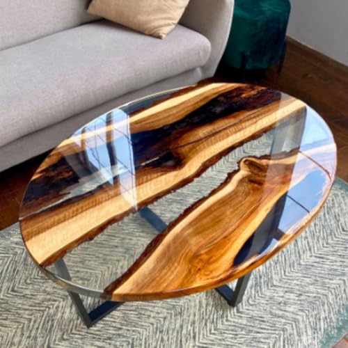 NAV KONST Customized Oval epoxy Resin Solid Wood Opaque Table, Dining Table, Living Room Table, Wooden Epoxy Coffee Table, Side Table Size: 24