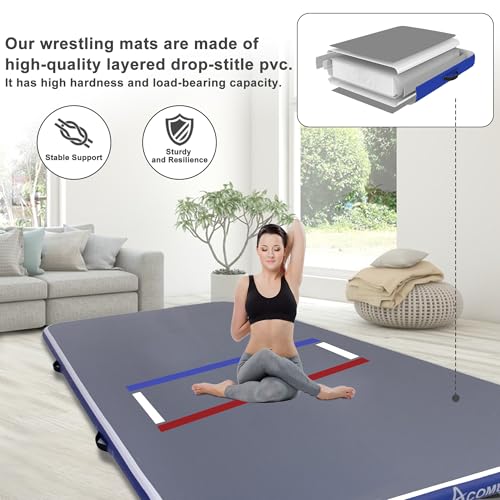 Inflatable Wrestling Mat 10FT/5FT, Portable Jiu Jitsu Mats Wrestling Mat for Home, Outdoor or Indoor Training Mat for Water Yoga, Gymnastics, Gray