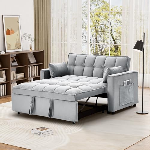 Convertible Sleeper Sofa Bed, Velvet Pull Out Couch Bed,3-in-1 Convertible Upholstered Loveseat Sofa,Velvet Futon Couch with Adjustable Backrest for Living Room,Dark Grey