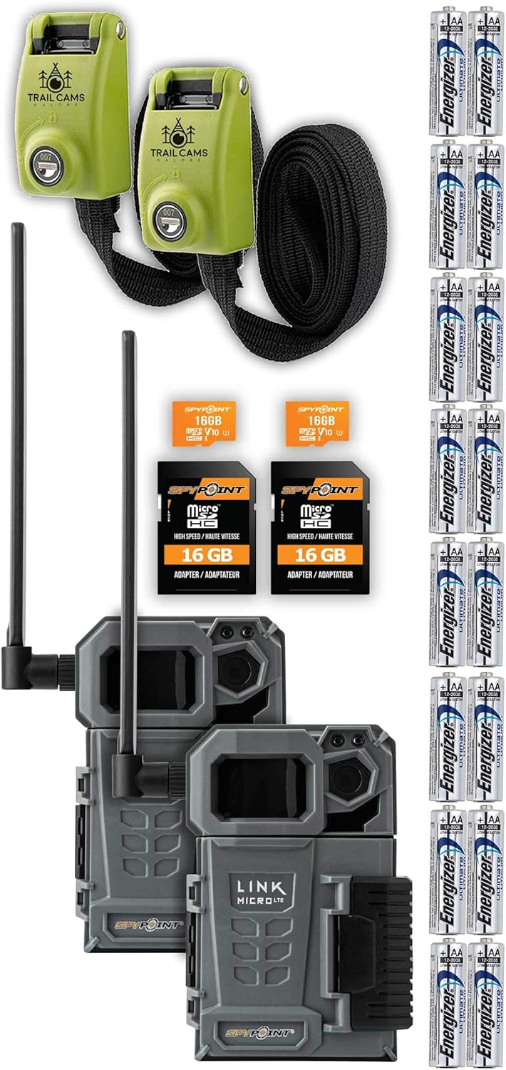 SPYPOINT Link-Micro-LTE Cellular Trail Camera Twin Pack with Two SD Cards, Batteries, and Reinforced Strap (AT&T (USA Nationwide))