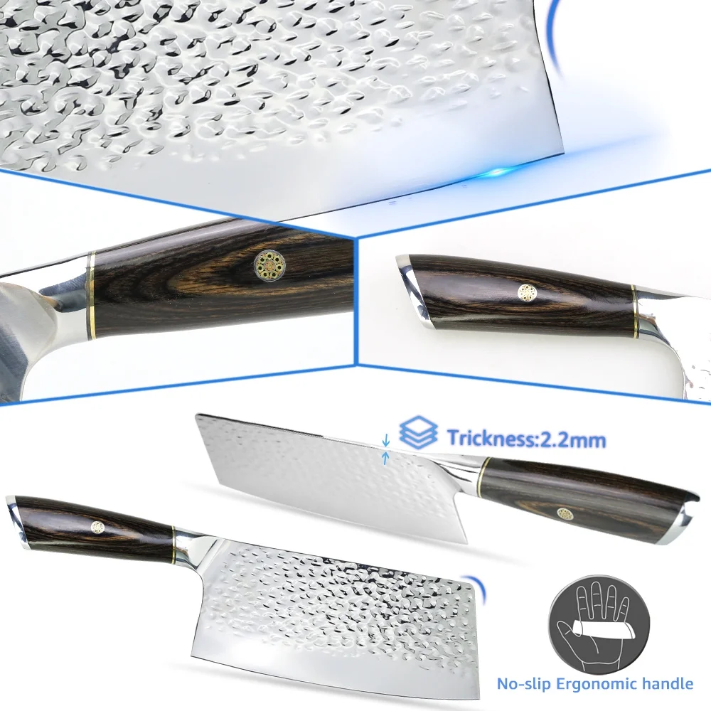 Myvit Meat Cleaver Kitchen Knife 7inch Heavy Duty Cleaver with Hand Forged High Carbon Steel,Anti-Stick Butcher Knife for Chopping Bones