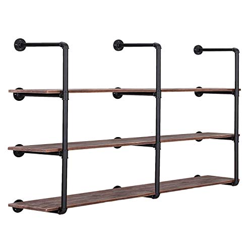 Pynsseu Industrial Iron Pipe Shelf Wall Mount, Farmhouse DIY Open Bookshelf, Pipe Shelves for Kitchen Bathroom, bookcases Living Room Storage, 2Pack of 4 Tier