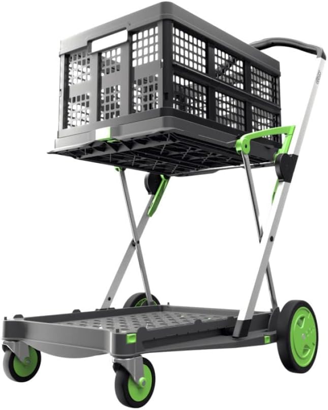 CLAX, Multi use Functional Collapsible carts, Mobile Folding Trolley, Shopping cart with Storage Crate (Green)