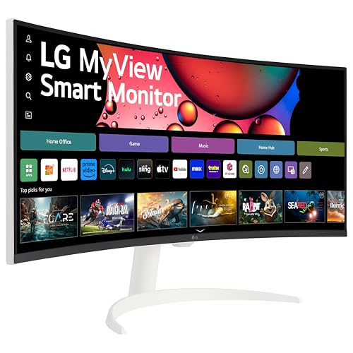 LG 34SR63QA-W 34 inch Smart Curved Monitor with Streaming TV, QHD 1440p, UltraWide Screen, USB Type-C 65W PD, 1800R, webOS, HDR10, 100Hz, Built-in Speaker, AirPlay2, Screen Share, Bluetooth, White