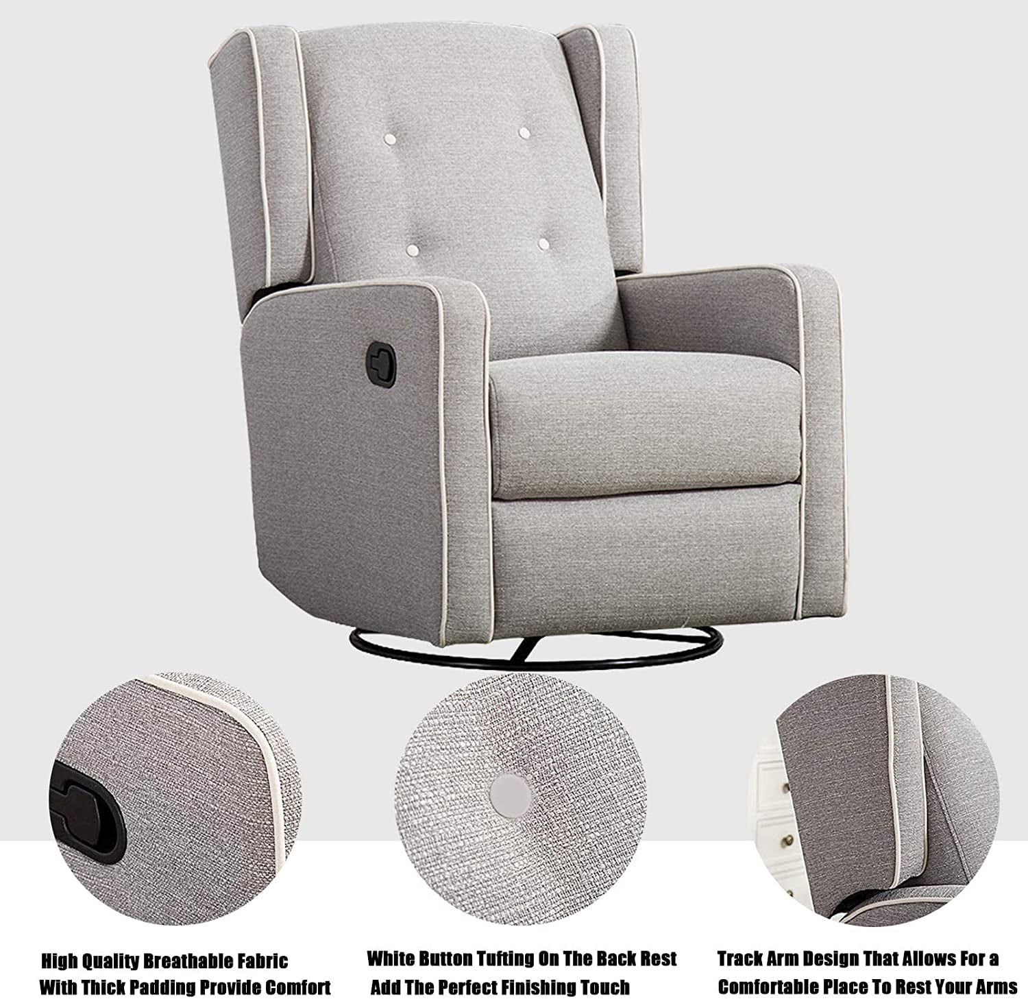 Bonzy Home Swivel Rocker Recliner Chair, Manual Reclining Chair, Single Seat Reclining Chair, Gray