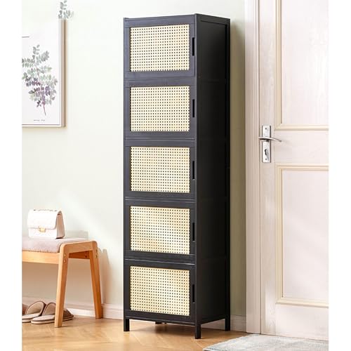 Shoe Storage Cabinet with Doors, Bamboo Narrow Slim Shoe Rack Cabinet Hidden Shoe Shelf Organizer for Closet Hallway Bedroom Entryway Living Room,B-43 * 32 * 97cm