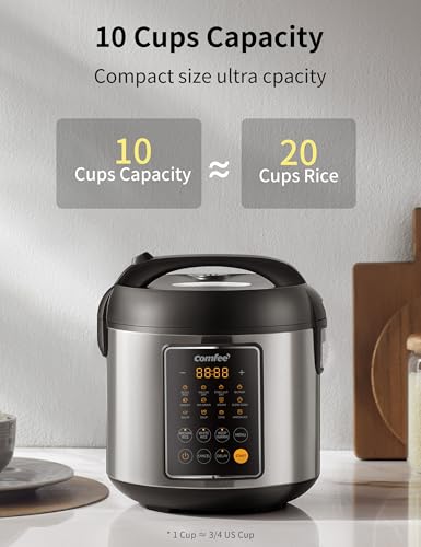 COMFEE' Compact Rice Cooker, 6-in-1 Stainless Steel Multi Cooker, Slow Cooker, Steamer, Saute, and Warmer, 2 QT, 8 Cups Cooked(4 Cups Uncooked), Brown Rice, Quinoa and Oatmeal, 6 One-Touch Programs