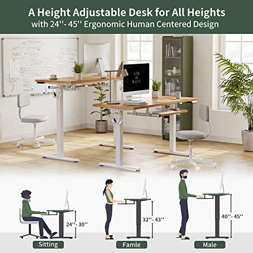 FEZIBO Standing Desk with Keyboard Tray, 40 × 24 Inches Electric Height Adjustable Desk, Sit Stand Up Desk, Computer Office Desk, Light Rustic