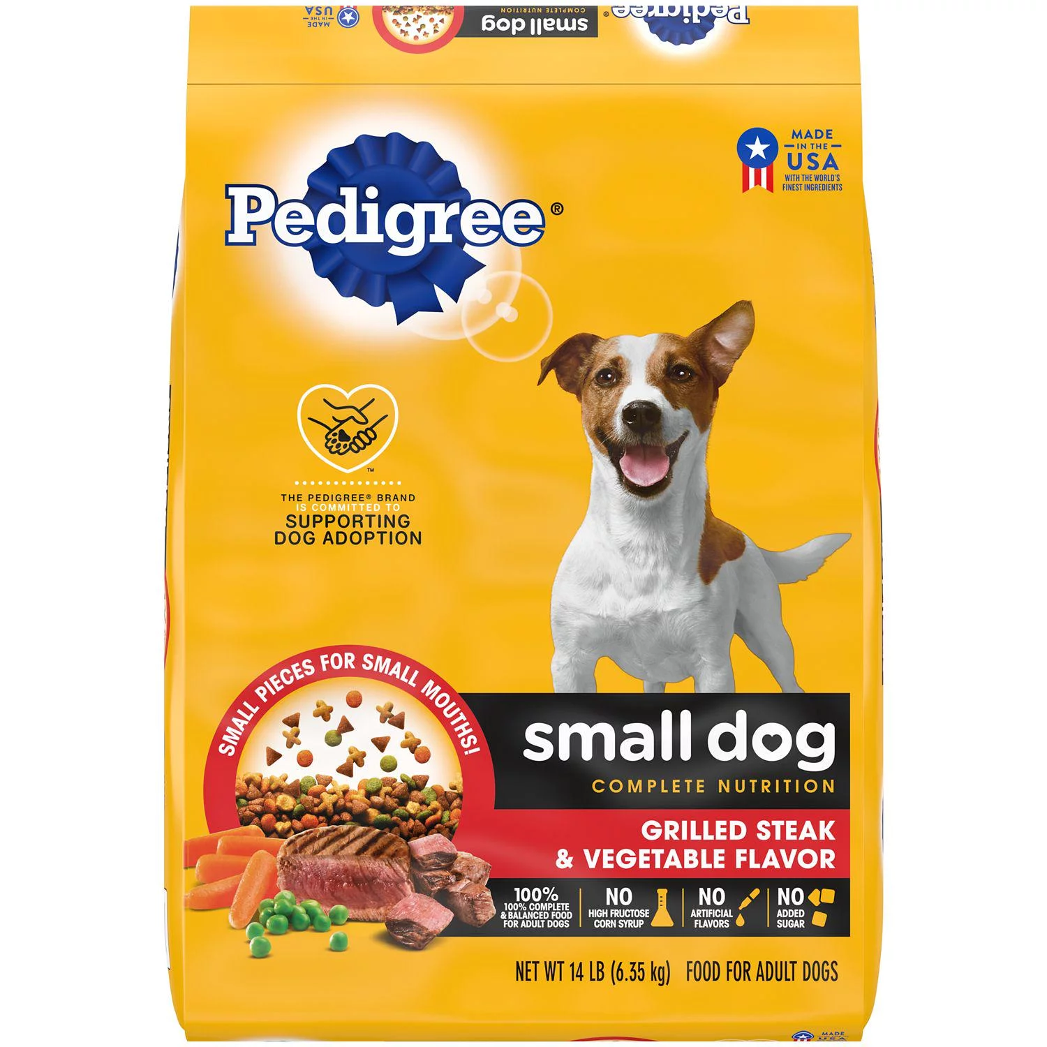 New! Pedigree Small Dog Complete Nutrition Small Breed Adult Dry Dog Food Grilled Steak and Vegetable Dog Kibble, 14 lb. Bag