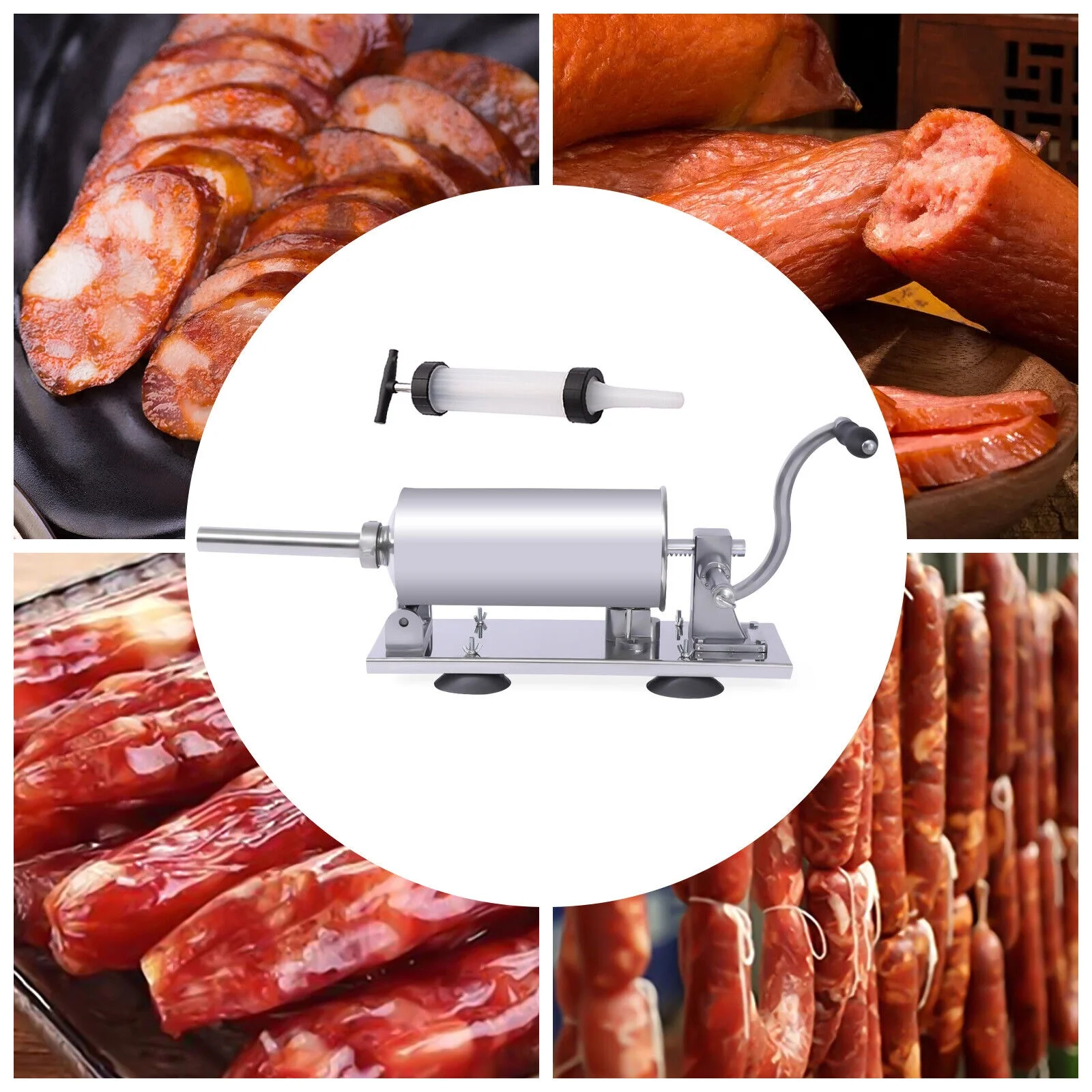 Miumaeov 8LBS/4L Manual Horizontal Sausage Maker Stainless Steel Sausage Stuffer Kitchen Meat Filling Machine for Home & Commercial Use