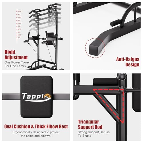 Power Tower Pull Up Bar for Home Gym, Multi Functional Pull Up Bar Stand Dip Bar Station, Adjustable Height Workout Dip Station Strength Training Fitness Equipment