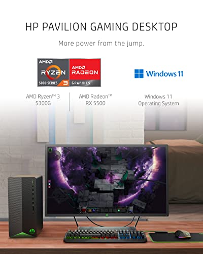HP Pavilion Gaming Desktop Computer, AMD 6-Core Ryzen 5 5600G Processor(Beat i7-8700, Upto 4.4GHz), AMD Radeon RX5500 4 GB, 8GB RAM, 256GB PCIe NVMe SSD,Mouse and Keyboard, Win 10 Home