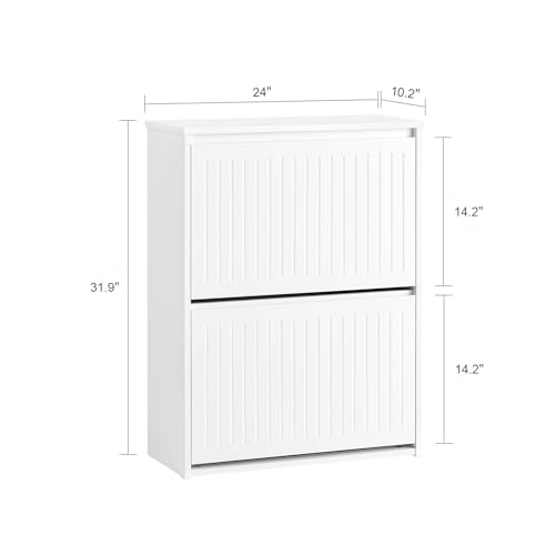 Haotian Shoe Storage Cabinet with 2 Flip-Drawers, Freestanding Shoe Organizer for Entryway, Narrow Hallway Shoe Rack, White