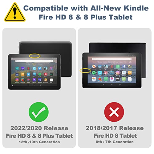 ACdream Case for All-New Fire HD 8/8 Plus Tablet (12th Generation/10th Gen, 2022/2020 Release), Folio Leather Cover, Folding Stand, Auto Wake Sleep, Hand Strap, Card Slots- Black