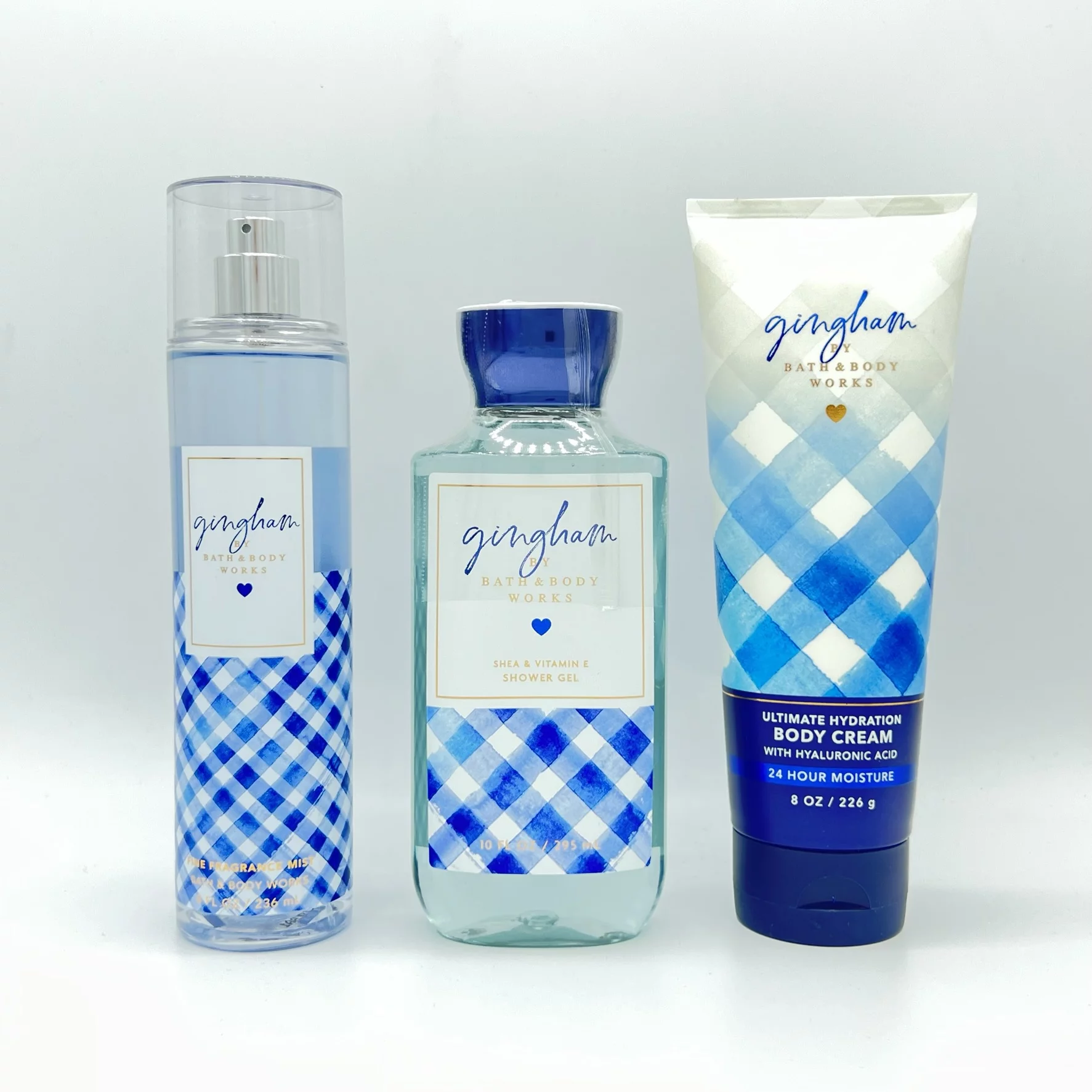 Bath & Body Works Gingham 8oz Fine Fragrance Mist, 10oz Shower Gel and 8oz Body Cream 3-Piece Bundle