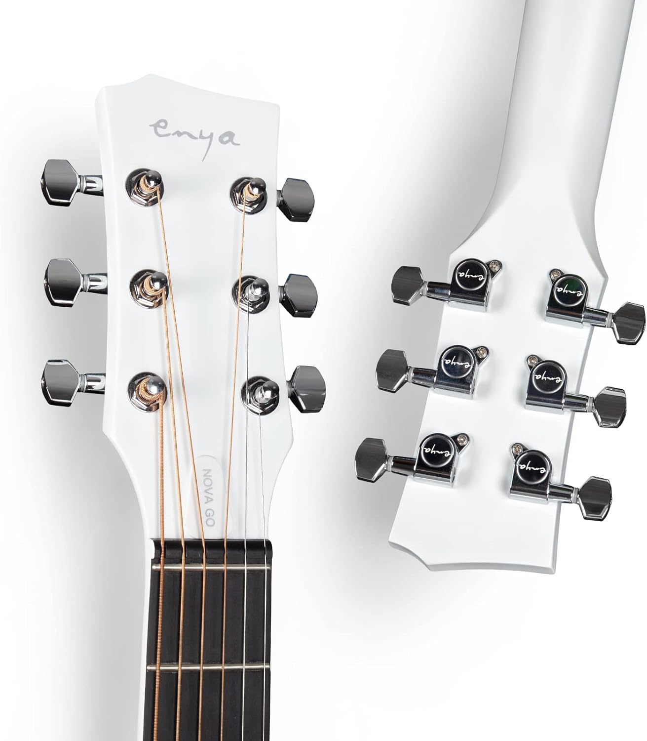 Enya NOVA Go SP1 Carbon Fiber Acoustic Electric Guitar with Smart AcousticPlus 35 Inch Travel Acustica Guitarra Starter Bundle Kit(White) & Enya Smart Automatic Guitar Tuner & Wireless Guitar System