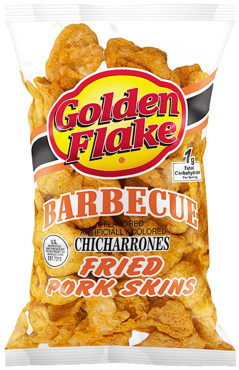 Golden Flake Snack Foods Barbecue Flavored Fried Pork Skins 3 oz. Bag (6 Bags)