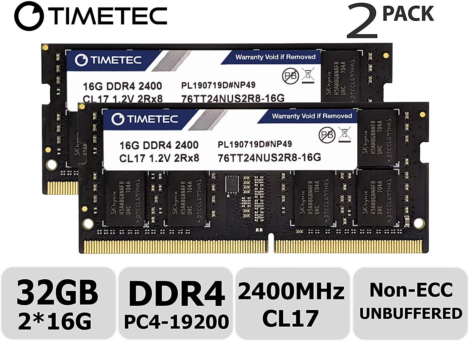 Timetec Hynix IC 32GB KIT (2x16GB) DDR4 2400MHz PC4-19200 Non ECC Unbuffered 1.2V CL17 2Rx8 Dual Rank 260 Pin SODIMM Laptop Notebook Computer Memory Ram Module Upgrade (32GB KIT (2x16GB))