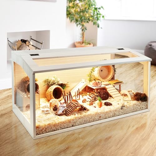 Hamster Cage Wooden Extra Large Mice and Rat Habitat Openable Top with Acrylic Sheets Solid Built Small Animal Cage (32 x 16 x 16 Inch)