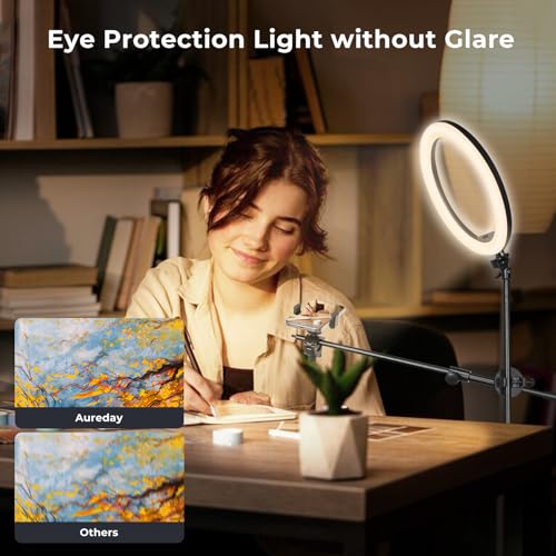 Aureday 14'' Selfie Ring Light with 62'' Tripod Stand and Phone Holder, Dimmable LED Phone Ringlight for Makeup/Video Recording/Photography, Circle Lighting for All Cell Phones&Lightweight Cameras