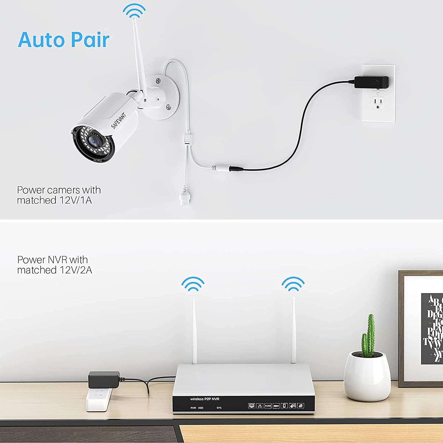 1080P Wireless Camera Security System with One Way Audio, SAFEVANT 8 Channel Home Surveillance NVR 2TB Hard Drive Pre-Installed with 4PCS IP Wifi Cameras Night Vision and Waterproof Expandable HD CCTV