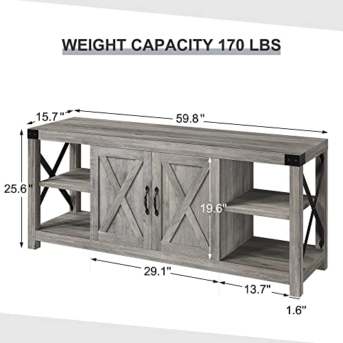 IDEALHOUSE TV Stand for 65 Inch TV, Farmhouse TV Stand with Barn Doors and Storage Cabinet, Entertainment Center, Wood Media TV Console with Movable Partition & Storage Shelf for Bedroom, Living Room