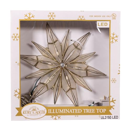 Kurt Adler 10-Light 12-Point Capiz Star and Center Gem Treetop