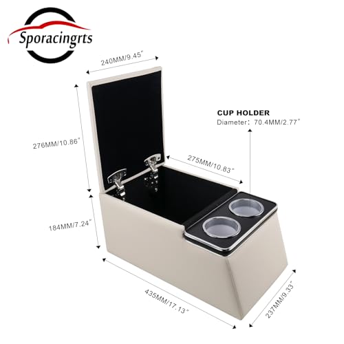 Sporacingrts Black Universal Truck Seat/Bench Organizer with Cup Holders, Armrest, and Padded Top Lid - Ideal for Business and Storage - 124810 Contractor Console