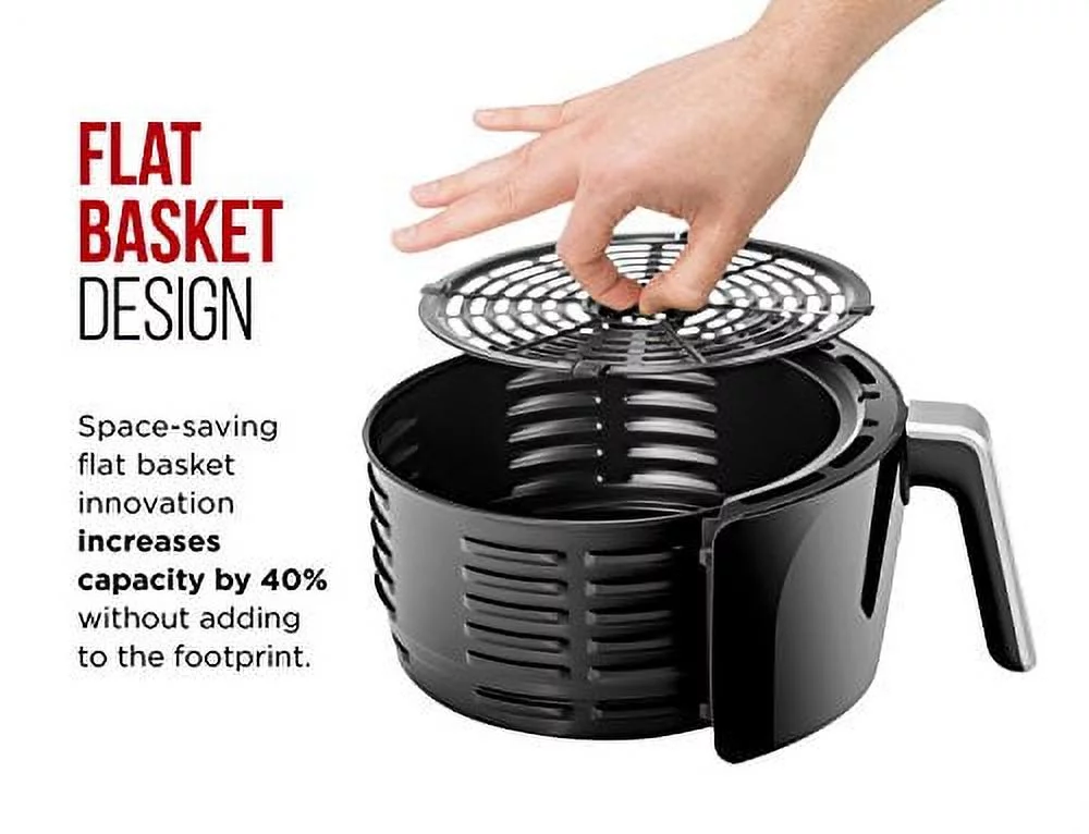 chefman digital 6.5 liter/6.8 quart air fryer oven with space saving flat basket, oil-free airfryer w/ 60 min timer & auto shut off, dishwasher safe parts, bpa free, family size, x-large, black